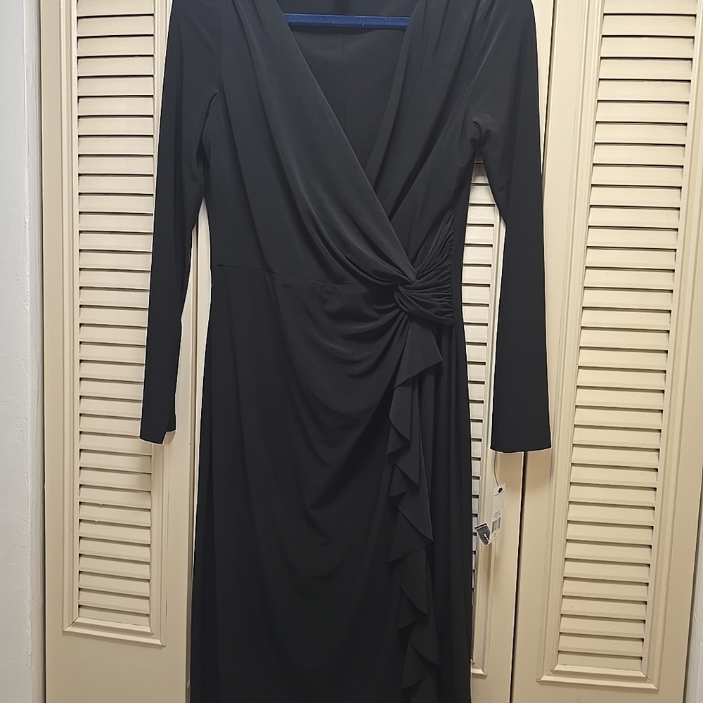 American Living Black Long Sleeve Dress with Knot Detail